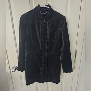 White House Black Market WHBM Velvet Mid Length Snap Button Coat Jacket Size S